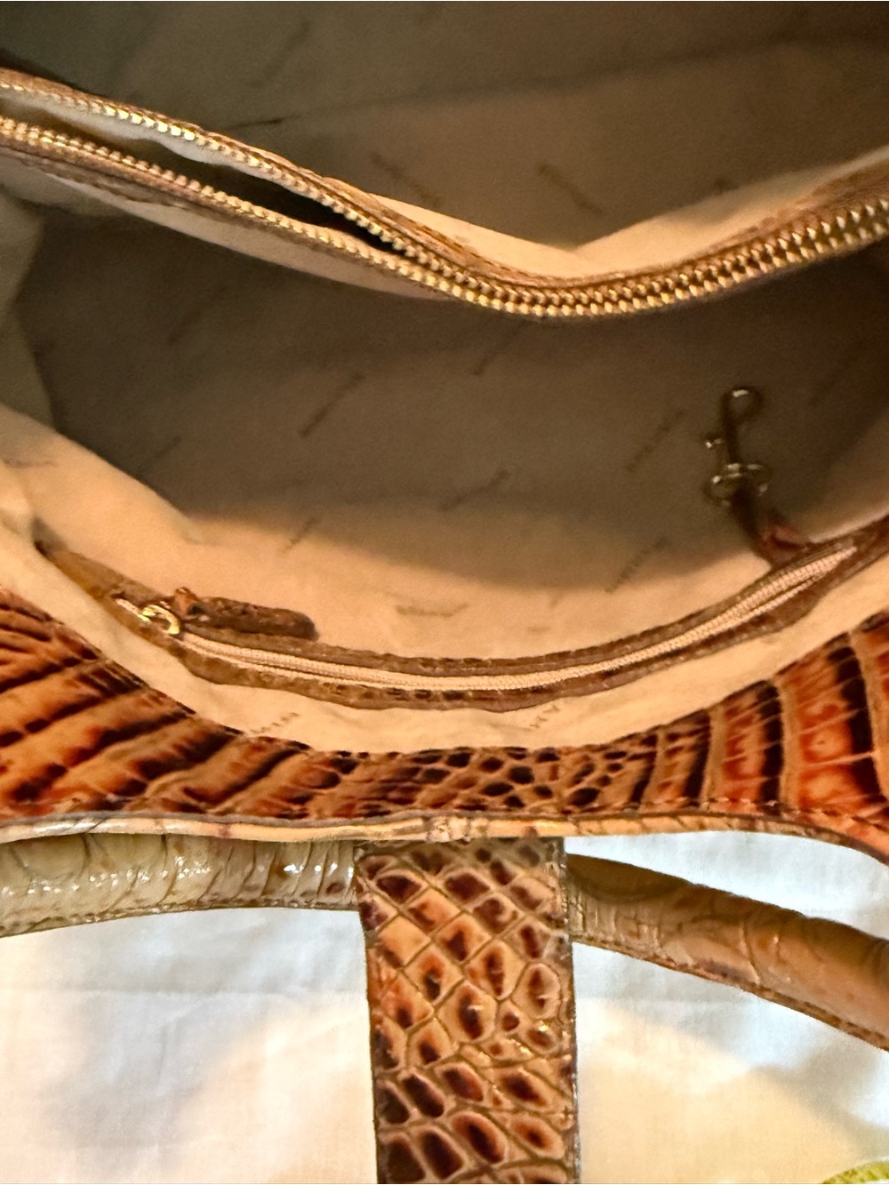 Brahmin Croc-Embossed Shoulder Bag in Tan with Gold Hardware - Picture 14 of 15